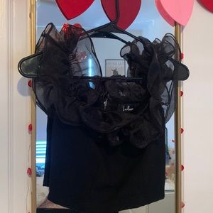 Black, ruffled off the shoulders crop top